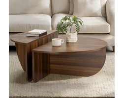 Japandi Style Ronde Salontafel met Twee Niveaus – Organisch Design (80 x 30 x 30/35,5 cm)