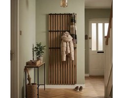 Japandi style Wand Kapstok - Wandpaneel – Walnoot Latten Design 60 x 10 x 160 cm | 14 Haken | Minimalistisch & Warm Interieuraccent