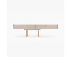 Japandi TV Meubel Beige Mat – Zwevend TV Meubel 280cm – Wandgemonteerd TV Kast met Deuren en Lade – Floating TV Cabinet – Curved Design – Modern Scandinavisch TV Meubel