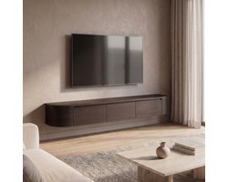 Japandi Tv Meubel Curved - Walnoot - 180x36x33 cm - Gebogen zijkant - Volledig Gemonteerd - Zwevend TV Meubel 180cm – Wandgemonteerd TV Kast met Deuren en Lade – Floating TV Cabinet – Curved Design – Modern Scandinavisch TV Meubel