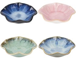 Japanese Ceramic Dipping Dishes, 4 Pieces Dipping Dishes, Stoneware, Dipping Bowls, Flower Shape, Sauce Bowls for Sushi, Sauces, Snacks, Oil and Soy Sauce (11 cm)
