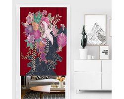 Japans Deurgordijn - Noren Gordijn - Ruimte Scheiden - Linnen Stof - 70x120cm - Paarse Bloemen