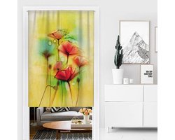 Japans Deurgordijn - Noren Gordijn - Ruimte Scheiden - Linnen Stof - 85x200cm - Rode Bloemen