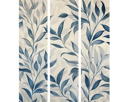 Japans Kamerscherm – 3-Delig – 135 x 172 cm – Leaves in Blue Colors - Delicate Botanical Motif – Japans Design – Houten Frame – Roomdivider