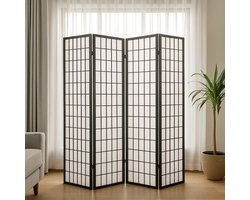 Japans Kamerscherm Zwart Shoji 4 panelen