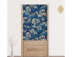 Japans Scheidingsgordijn - Deurgordijn Paneel - Ruimte Verdelen - Katoen Linnen Mix - 65x90 cm - Oceaan Golven