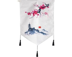Japanse Gordijn - Oosterse Decoratie - Woonkamer Aankleden - Katoenen Pagode Print - 56x44 cm - Multicolor