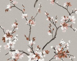 JAPANSE KERSENBLOESEM "SAKURA" BEHANG | Aziatisch - grijs bruin roze wit - A.S. Création Desert Lodge