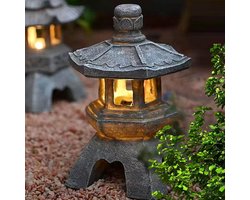 Japanse Pagode Tuinlamp op Zonne-energie - Stenen Boeddhistische Lantaarn voor Buiten, Waterdichte Zen Decoratie voor Tuin, Terras, Binnenplaats en Bonsai Tuin (Stijl 2 - 500g)