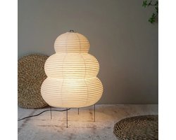 Japanse Rijstpapier Vloerlamp - Japanse Retro Rijstpapier Bureau Lamp Stijl, 60cm Verticale Lamp, Witte Sneeuwman Uiterlijk, Drie Kleuren Licht - Warm Licht, Warm Wit Licht, Wit Licht