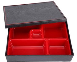 Japanse stijl Bento Box met deksel - Houten lunchbox voor thuis, kantoor en picknick, 5 compartimenten, 27 x 20,5 x 5 cm