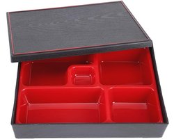 Japanse stijl Bento Box met deksel - Houten lunchbox voor thuis, kantoor en picknick, 5 compartimenten, 27 x 20,5 x 5 cm