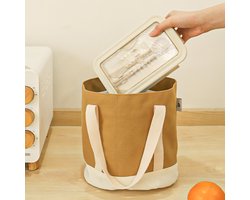 Japanse stijl verdikte en duurzame canvas lunchtas, draagbare lunchtas, geschikt voor studenten en kantoorpersoneel (bruin).