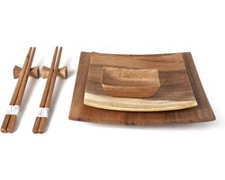 Japanse sushi set - vierkant acaciahout cadeauset - 7 delig