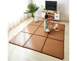 Japanse Tatami Mat - Rotan Vloermat Opvouwbaar - Ruimte Besparen - Ademende Rotanvezel - 60x180CM (3 stuks) - Natuurlijk