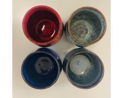 Japanse Theekopjes Set Van 4 - Handgemaakte Keramische Kopjes - Geëmailleerd Gevlamd Design - Multicolor - Voor Thuis, Kantoor En Cadeau