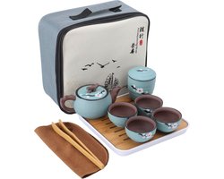 Japanse Theeset Theepot Handgemaakt Keramisch Onderweg Reistas Met Kopjes Blauw Set