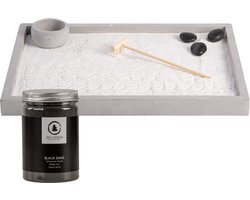 Japanse zen tuin voor thuis/kantoor - wit/zwart zand - 30 x 22 cm