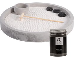 Japanse zen tuin voor thuis/kantoor - wit/zwart zand - D24 cm
