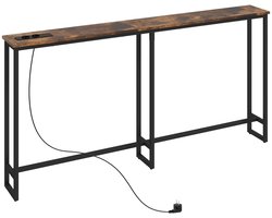 JAQZY Console Tafel - Sidetable - USB en USB C Poort - Verstelbare Poten - 160 × 20 × 80 cm (l×b×h) - Industriële Stijl - Bruin