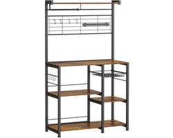 JAQZY Keukenrek Staand - Keuken - Werkblad keuken - Opbergkast - Vrijstaand - Met Planken en Haken - Magnetische messenbar - Bruin