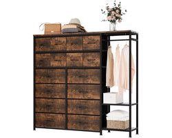 JAQZY Kledingkast - Kast - Opbergkast - 16 Ruime Slijtvaste Stoffen Laden - Met Hang Gedeelte - 2 Planken - 142 x 30 x 132 cm