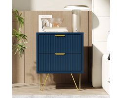 JAQZY Nachtkastje - Kast - Slaapkamer decoratie - Slaapkamer accessoires - Ladenkast - Ladenkastje - Bijzettafels - 2 Lades - Blauw