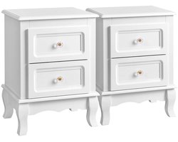 JAQZY Nachtkastje - Nachtkastjes set van 2 - Kast - Ladekast - Grenenhouten Poten - Anti-slip - 38,5×30,5×52,5 cm (L×B×H) - Wit