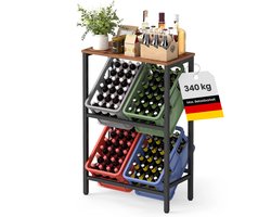 JAQZY Opbergrek - Krattenrek - 4 Kratten - Met plank - Tot 150 kg per niveau - 40 × 70,4 × 117,3 cm (D × B × H) - Staal