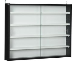 JAQZY Vitrinekast - Vitrinekast met Glazen Schuifdeurtjes - Wand Vitrine - 80 × 9,5 × 60 cm (LxBxH) - Modern - Strak - Zwart