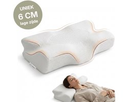Jaraleesa® Orthopedisch Vlinderkussen Nekklachten – Traagschuim Hoofdkussen voor Nek, Zij- & Buikslapers – Uniek 6 cm laag - Orthopedisch & Ergonomisch – Anti-Snurk kussen – Memory Foam
