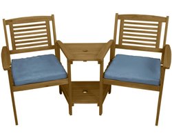Jardi Buiten Loveseat met Kussens Jack & Jill Houten Liefdesbank - Tuinbank - 2 Tiers Tafel - Bruin met Grijze Kussens - 320kg Totaal Draagvermogen