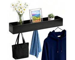 Jashouder voor aan de muur, kapstok met 5 haken en plank, stabiele kapstok voor hal, slaapkamer en gang, verborgen wandgarderobe, zwart