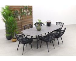 Jasmine Black/Benevento 6-persoons deens ovale dining tuinset 240x110 cm. - Betonlook