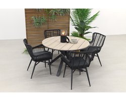 Jasmine Black/GI Edison 4-persoons ronde dining tuinset Ø122 cm.