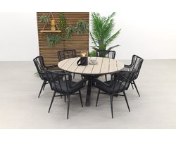 Jasmine Black/GI Edison 6-persoons ronde dining tuinset Ø148 cm.
