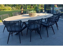 Jasmine Black/GI Edison 8-persoons dining tuinset 280x140 cm.