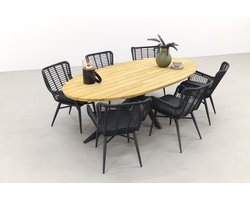 Jasmine Black/Taste Prado Ellips 6-persoons dining tuinset 240x115 cm. - Teak