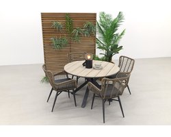 Jasmine Naturel/GI Edison 4-persoons ronde dining tuinset Ø122 cm.