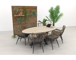 Jasmine Naturel/GI Edison 6-persoons ovale dining tuinset 220 x 115 cm.