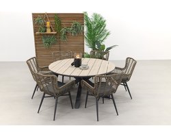 Jasmine Naturel/GI Edison 6-persoons ronde dining tuinset Ø148 cm.