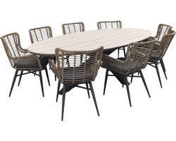 Jasmine Naturel/GI Edison 8-persoons ovale dining tuinset 280x140 cm.