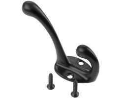 Jassenhaak - Kapstokhaak - 2 stuks - Zwart - Metaal - Haakjes voor je jas - 6CM hoog - Dubbele haak - Inclusief bevestigingsmateriaal - Kapstok - Jassen ophangen - Chique haak - CHPN