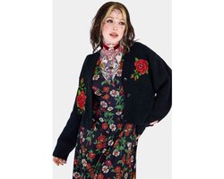 Jawbreaker - Rose Embroidered Oversized Cardigan - M - Zwart
