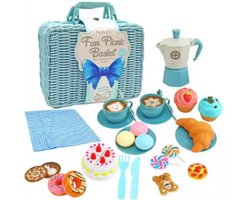 Jawes – Picknick Speelset Kinderen – Blauw- Rollenspel – Servies – Koffiekannetje – Picknickmand – Educatief Speelgoed – Picknick Spel – Doen Alsof Spel – Speelset vanaf 3 jaar