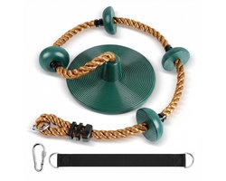 JAXY Schotelschommel - Klimtouw Schommel met Knopen - Kinderschommel Buiten - Buitenspeelgoed - Schommelzitje - Groen