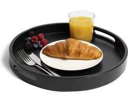 Jay Hill Dienblad Rond - Serveerblad - Tray - Acaciahout - Zwart - Opstaande Randen 35 cm