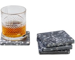 Jay Hill Onderzetters Terrazzo - Grijze onderzetters voor glazen - Onderzetters voor amuses - Stijlvol en functioneel - Gemaakt van marmer - 10 x 10 cm - Set van 4 - Tafeltextiel - Servies