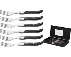 Jay Hill Steakvorken Laguiole - Zwarte steakvorken set - Steakvorken voor vlees - Luxe kwaliteit - Mooi geschenkverpakking - RVS, Ebbenhout - 220 x 30 x 20 mm - Bestek - Vorken