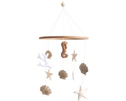 Jean's goods vilten zeepaard baby mobiel - box mobiel vilt - babykameraccessoires - babyshower - kraamcadeau - wieg - babykamer - babymobiel - baby mobiel vilt - zeedieren mobiel - boxmobiel - baby cadeau - beige